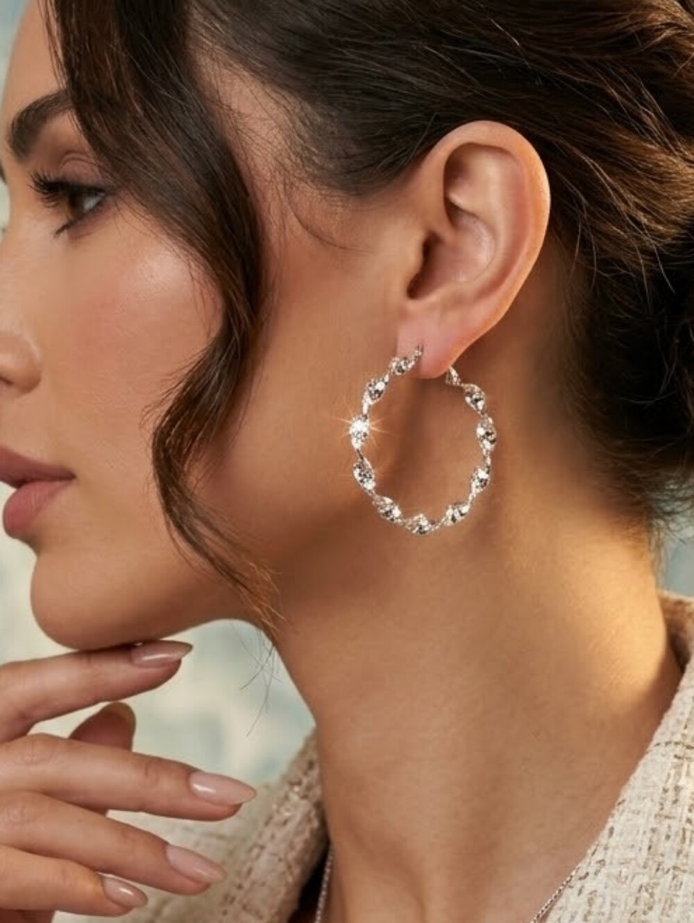 S925 Silver Crystal Hoop Earrings - Women Jewelry
